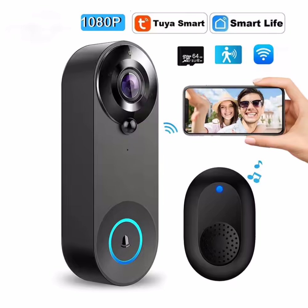 Home Security No Wifi Needed - Tuya 1080P 무선 WIFI 초인종 비디오