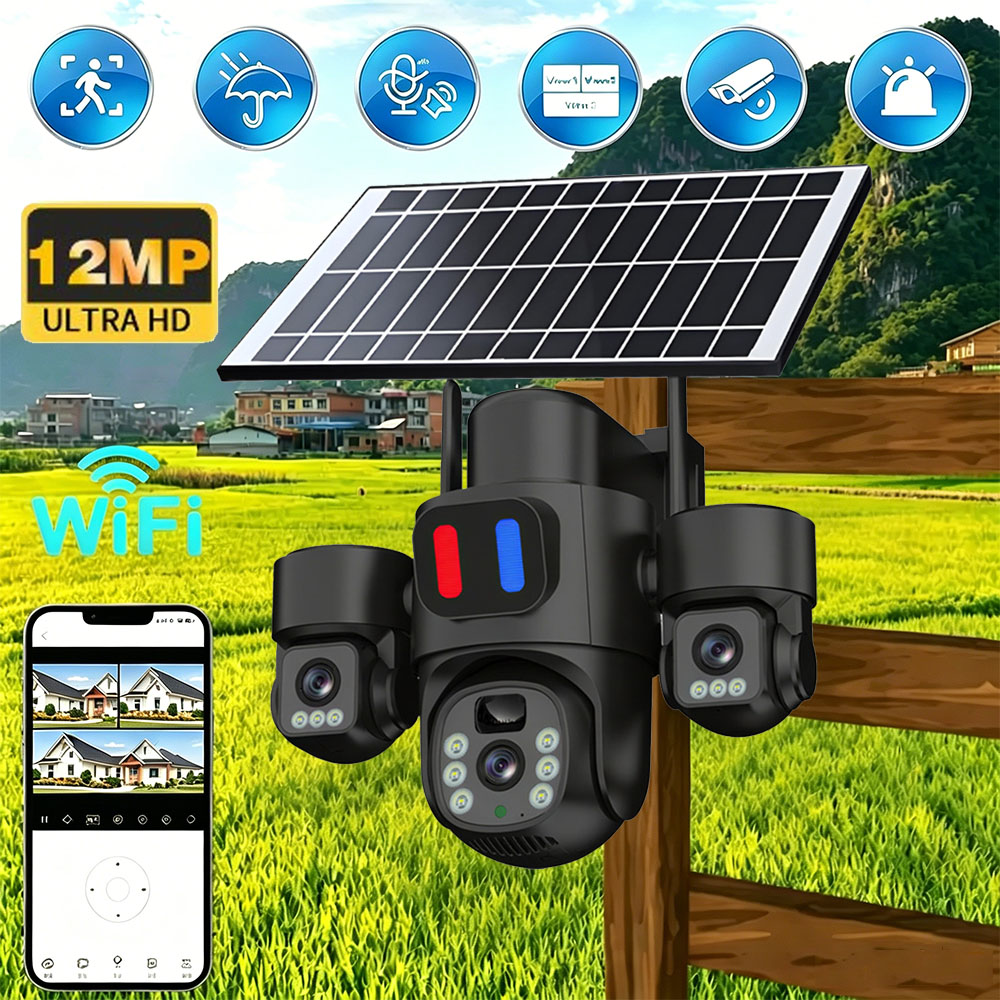 Home Security Video Cameras - 태양광 WiFi PTZ 카메라 야외용 트리플