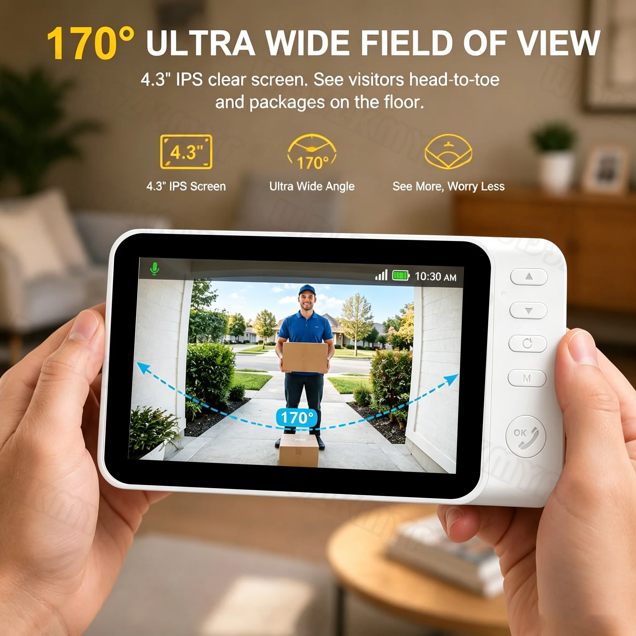 비디오 초인종 1080P HD 4.2'' 스크린 170 - Home Security No Wifi Needed 리뷰 및 가격