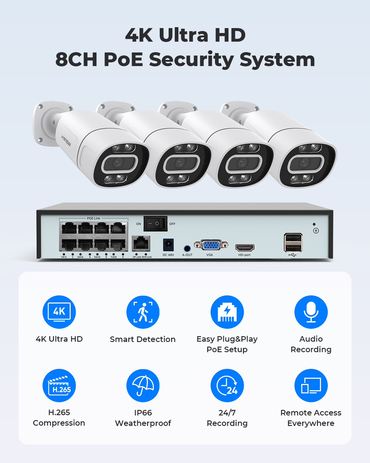 H.View 4K 5Mp 8Mp Poe CCTV 보안  - Home Security And Monitoring 리뷰 및 가격